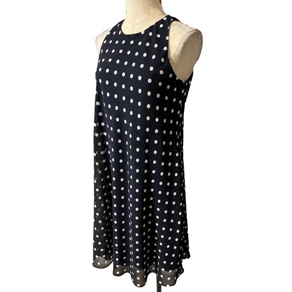 Ralph Lauren Shift Dress 6 Blue White Polka Dot Flowy Sleeveless NEW - Picture 3 of 8